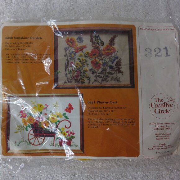 The Creative Circle 0321 Flower Cart Embroidery Kit 12" X 16" New Deadstock - Picture 3 of 10
